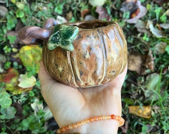 Pumpkin Shaped Bowl or Mug With Leaf & Vine