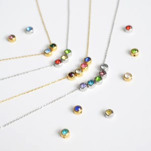 Custom Birthstone Necklace With Chain, Multiple Birthstone Necklace, Hanging Birthstone Pendant, Birthday Gift for Her, Gift for Women