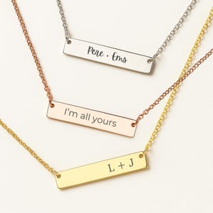 Custom Horizontal Bar Necklace, Engraved Bar Necklace, Birthday Gift, Coordinate Necklace, Personalized Name Jewelry, Gold Name for Women