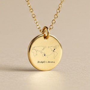Engraved Map Necklace, Long Distance Map Necklace, Long Distance Couples Gift, Personalized Gift, Custom Jewelry, Lon Distance Best Friends