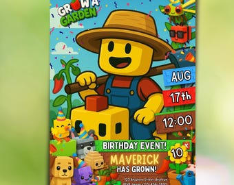 Editable Grow a Garden Roblox Birthday Invitation