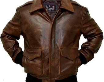 Distressed Brown Leather A-2 Aviator Bomber Jacket: Vintage Military Style
