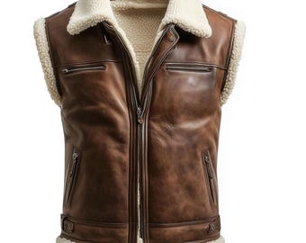 Herren Vintage handgefertigte Shearling Pilotenweste: B3 Bomber Leather Winter Aviator Style