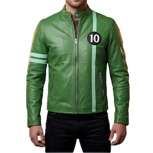 Ben 10 Cosplay Leather Jacket – Green Superhero Alien Force Costume