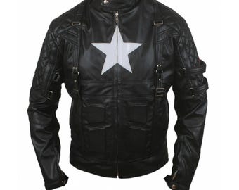Chris Evans Captain A-jas – zwart leren Amerikaans kostuum | Superheld-cosplay-outfit | Filmjack voor heren