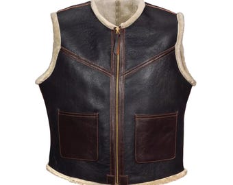 Herren Lammfell Leder Fliegerweste: Vintage Schaffell Flugweste
