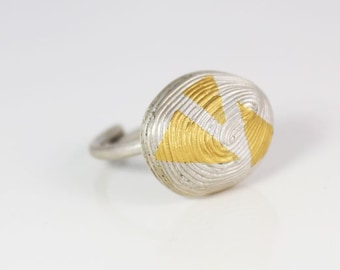 Silver statement ring, Keum boo ring, Modern geometric ring, Nautical ring, Seashell ring