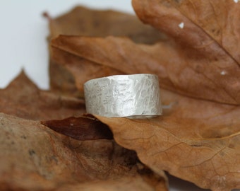 Wide silver wedding ring, rustic wedding band, promise ring for men or women