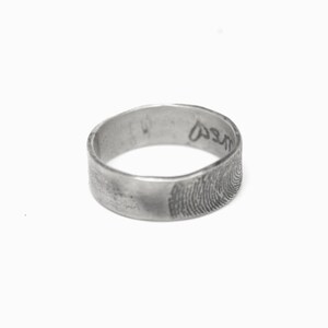 Custom Fingerprint ring with private message, unique finger print band, OOAK 925 silver wedding band for man or woman
