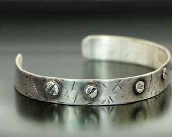 Silver cuff bracelet, rustic silver cuff, men's silver bracelet, fathers day gift, boyfriend gift, anniversary gift