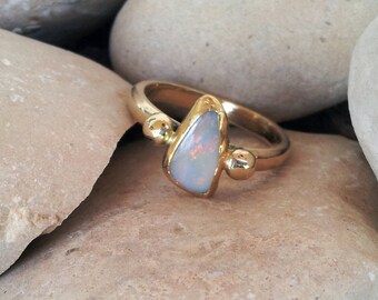 18k gold ring with natural opal, or your choice of precious stone, unique modern engagement ring, october birthstone
