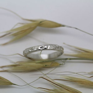 Thin rustic silver wedding band textured wedding band thin sterling band made to order