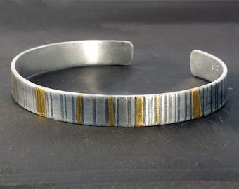 Mens silver cuff bracelet, silver and gold cuff, modern cuff bracelet, personalized cuff bracelet Keum boo bracelet