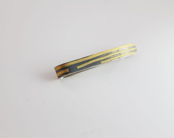 Silver tie bar unique 24k gold and silver Keum boo tie clip, wedding accessories, Christmas gift for him.