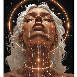 Poster | Divine Celestial Goddess Wall Art – Sacred Feminine Spiritual Poster | Astrology Home Decor | Enlightened Ethereal Woman Print