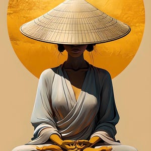 Printable Golden Stillness – Sun Keeper Wall Art | Peaceful Goddess Print | Spiritual Calm Feminine | Meditation Gift | Instant Download