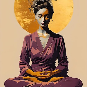 Printable Golden Stillness – Radiant Within Wall Art | Peaceful Goddess Print | Spiritual Calm Feminine | Meditation Gift | Instant Download