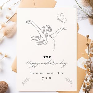 Minimalist Mother’s Day Card | Printable Card | Line Art Mother & Butterfly | From Me to You | Instant Download