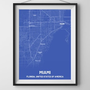 Miami Florida kaart poster cadeau inspirerende muur kunst print decor vakantie zwart-wit aandenken favoriete stad voor thuiskantoor voor hem voor haar