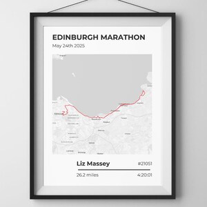 Edinburgh Marathon kaart cadeau poster voor finisher Race kaart gepersonaliseerde print voor eerste keer loper cadeau Wall Art Finisher aangepaste print