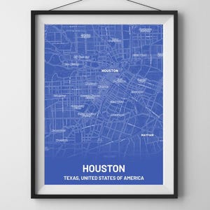 Houston Texas Karte Poster Geschenk Inspiration Wand Kunst Druck Dekor Urlaub Monochrom Memento Lieblingsstadt Für Zuhause Büro Für Ihn Für Sie