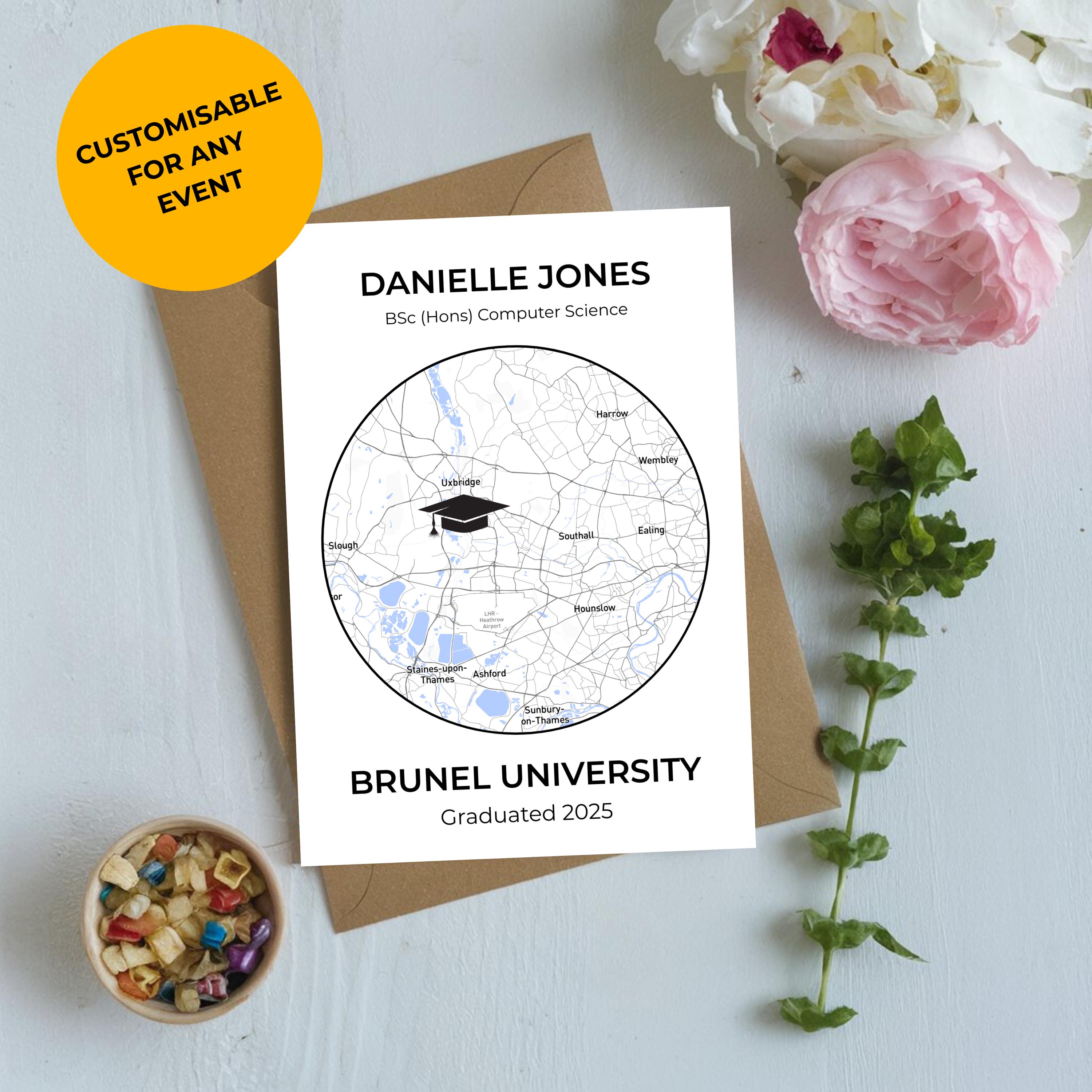 Personalized Graduation Map Card: University, College, Degree - Etsy