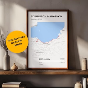 Cartaz de mapa de presente da Maratona de Edimburgo para finalizador de qualquer corrida, impressão personalizada para corredor iniciante, arte de parede, impressão personalizada para finalizador