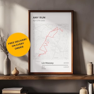 Affiche personnalisée de la carte de la course en cadeau Impression de carte pour la première fois Semi-marathon 10 km 5 km Ultra Race souvenir N'importe quel itinéraire Fichier GPX pour coureur