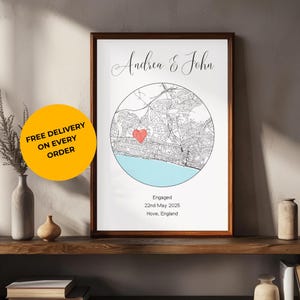 Cadeau de fiançailles, impression de carte personnalisée pour couple, affiche personnalisée, lieu d'art mural romantique, cadeau pour fiancé, petit ami, petite amie
