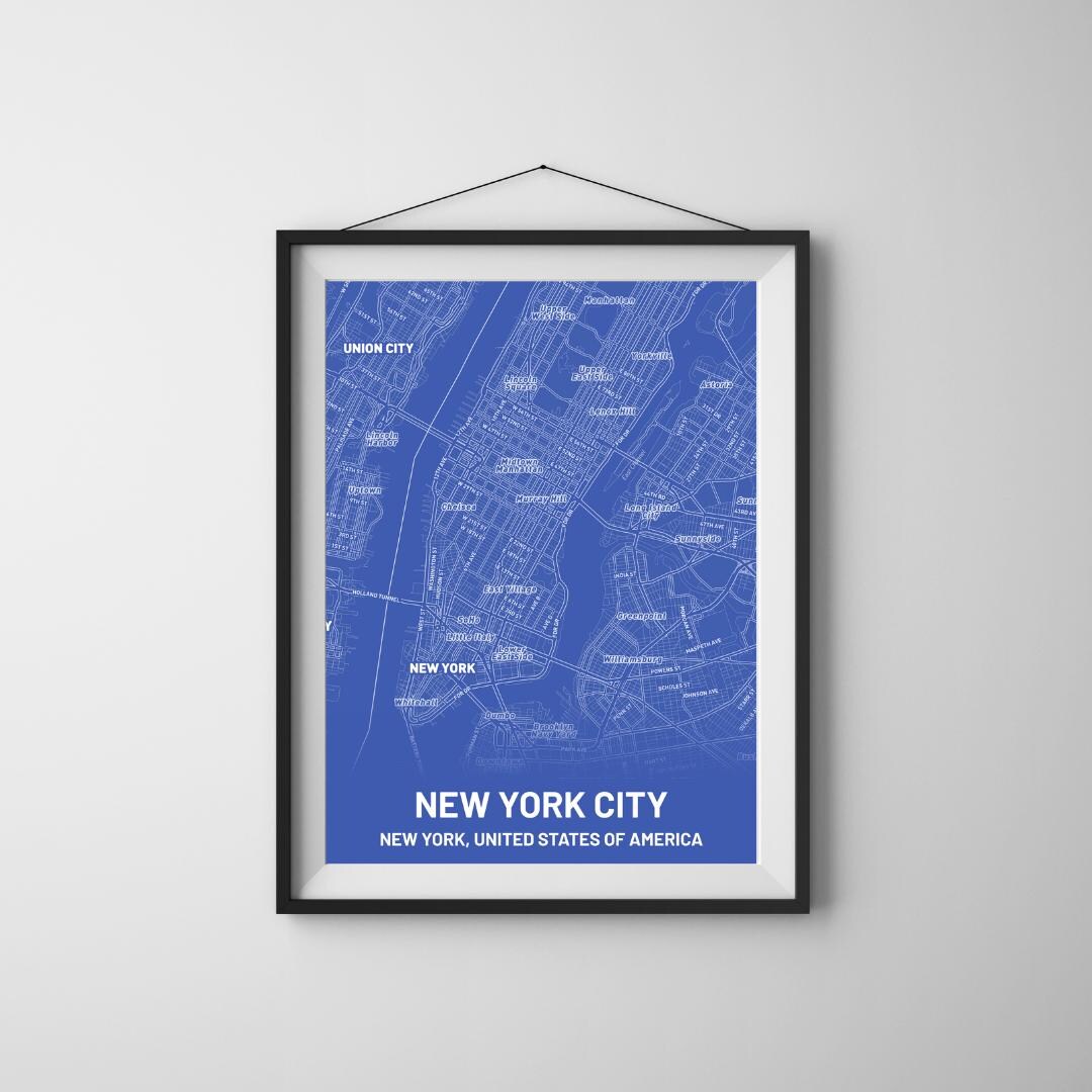 Minimalist New York City Map Art Print: Monochrome Wall Decor - Etsy