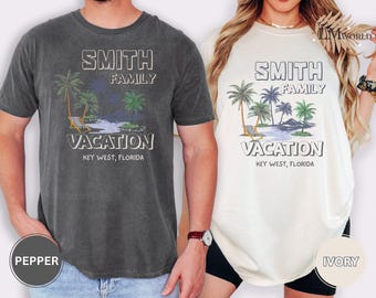 Comfort Colors® Family Vacation Shirt, Custom Beach Trip Shirt, Matching Family Shirts Key West Florida Travel Tee Palm Tree Design