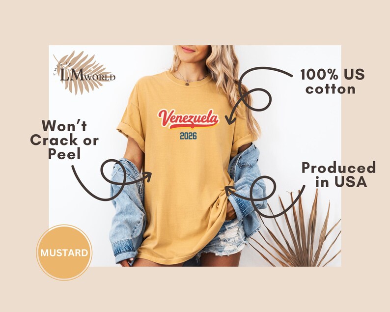 Comfort Colors® Venezuela 2026 Shirt, Retro Script Venezuela Tee, Latin Heritage Gift, For Venezuelan Vintage Souvenir Apparel Mustard
