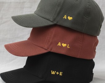 Custom Initial Corduroy Hat, Gift for couples, Personalized Embroidered Hat, Matching Gift, 2nd Anniversary Gift, Monogram Cap