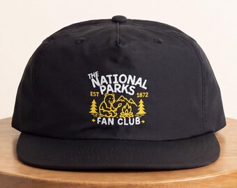 National Parks Fan Club Hat, Camping Gift, Hiking Hat, Nature Lover Gift, Retro Camp Hat, Bear Campfire Cap