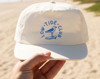Low Tide Club Hat | Coastal Surf Hat for Beach Lovers | Embroidered Seagull Cap | Ocean Inspired Dad Hat