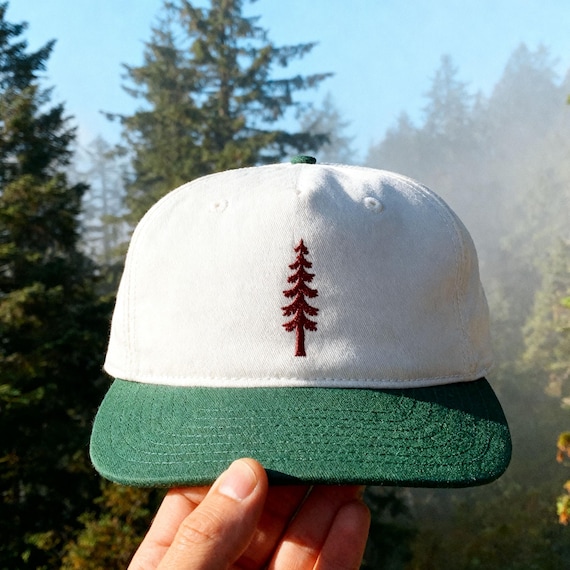 Minimal Pine Tree Hat, Retro Outdoor Cap, PNW Camping Hat, Forestcore Embroidered Snapback, Nature Lover Gift, Hiking Aesthetic Hat