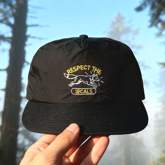 Respect the Locals Embroidered Hat | Fox Embroidery Hat, Nylon Camping Hat, Hiking Hat, Outdoor Lover Gift, Forest Parks Flat Brim Snapback