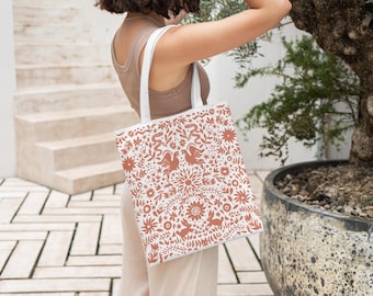 Terracotta Mexican Folk Art Cotton Canvas Tote Bag
