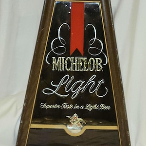 Vintage Michelob Light Bar Mirror – 1970s Anheuser-Busch Beer Advertising Sign – Framed Man Cave Pub Décor