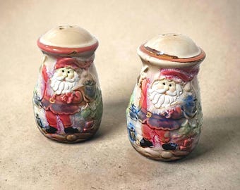 Vintage Santa Claus Salt & Pepper Shakers Set - Ceramic Christmas Holiday Decor Rustic Hand Painted *Add-On Item*