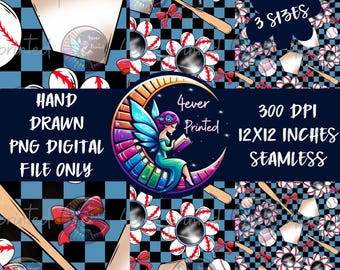 Baseball Seamless Hand Drawn Digital File PNG