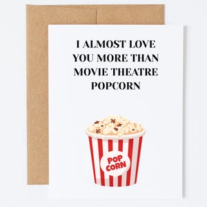 Jolie carte de couple, cadeau d'anniversaire, anniversaire d'un meilleur ami, carte d'anniversaire drôle de mari, je t'aime presque plus que du pop-corn de cinéma