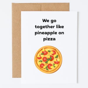 Jolie carte de couple, carte cadeau d'anniversaire, carte pour l'anniversaire d'un meilleur ami, carte d'anniversaire drôle pour femme, graphique ananas sur pizza, amateur de pizza