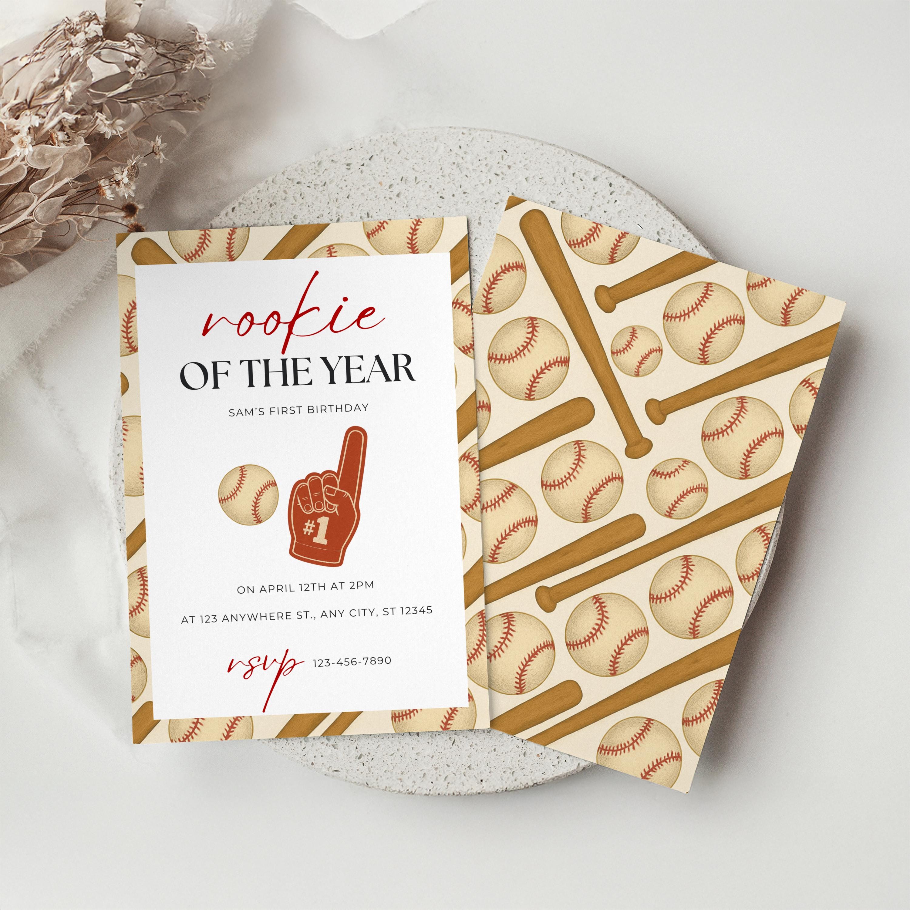 Editable Rookie of the Year First Birthday Invitation | Baseball Theme ...