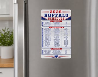 Calendario dei Buffalo Bills 2026 - Magnete da frigorifero / Pre-stagione + Stagione regolare + Post-stagione