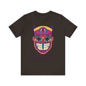 Colorful Clown Mask Short Sleeve Tee, Unisex Funny T-Shirt, Festival Apparel, Party Outfit, Halloween Costume Top, Gift for Clown Lovers....