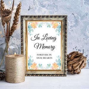 In Loving Memory Funeral Quote Sign – Printable Memorial Wall Art PDF – Instant Download Floral Sympathy Decor – Size 8x10”