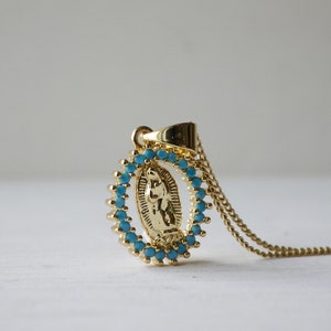 Virgin Mary pendant 14k gold in necklace