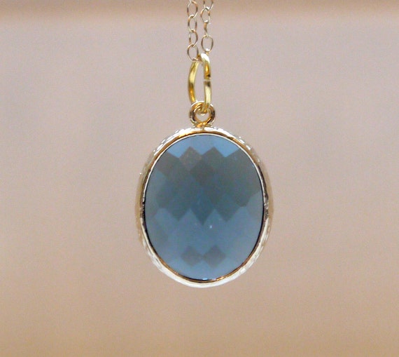 Blue pendant necklace in gold Etsy