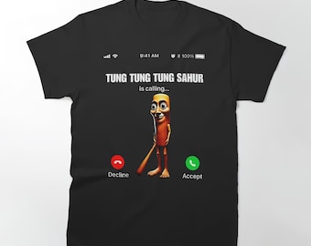 Tung Tung Tung Sahur (Italiener Hirnrot) Unisex Tee Shirt T-Shirt Größe S-4XL Schwarz Cool